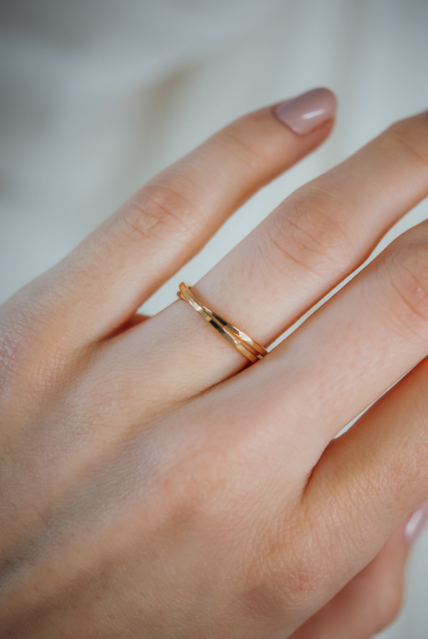 Thin Interlocking Set of 2 Rings, Solid 14K Gold