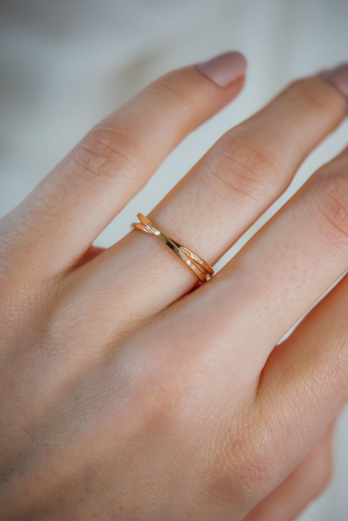 Thin Interlocking Set of 2 Rings, Solid 14K Gold