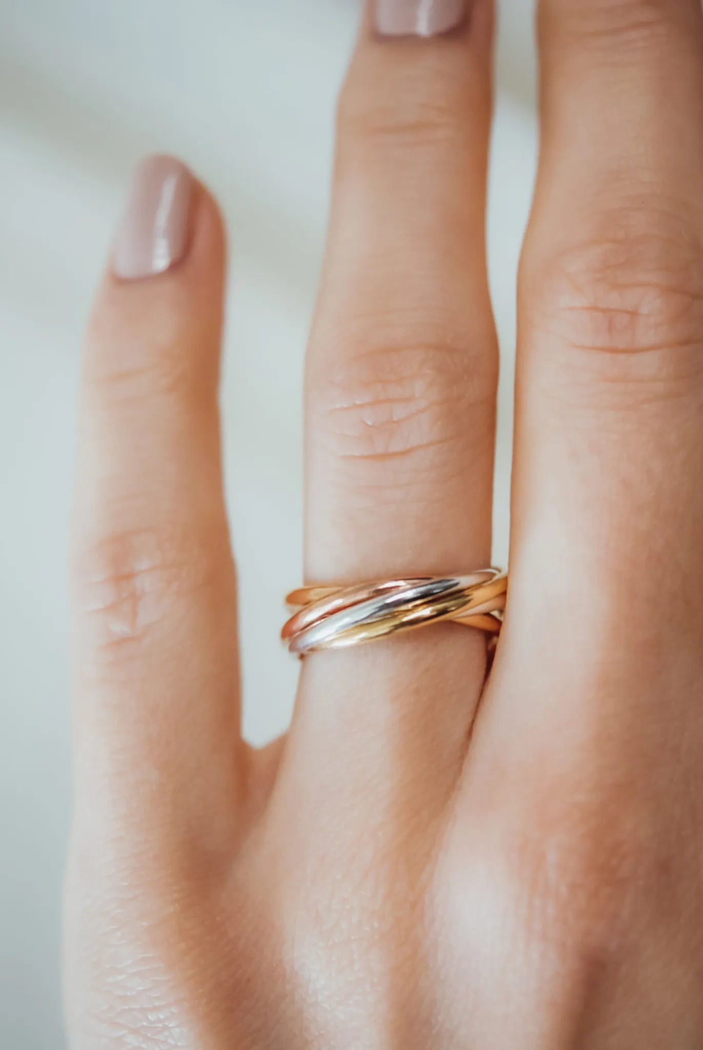 Thin Interlocking Set of 5 Rings, Solid Mixed Metals