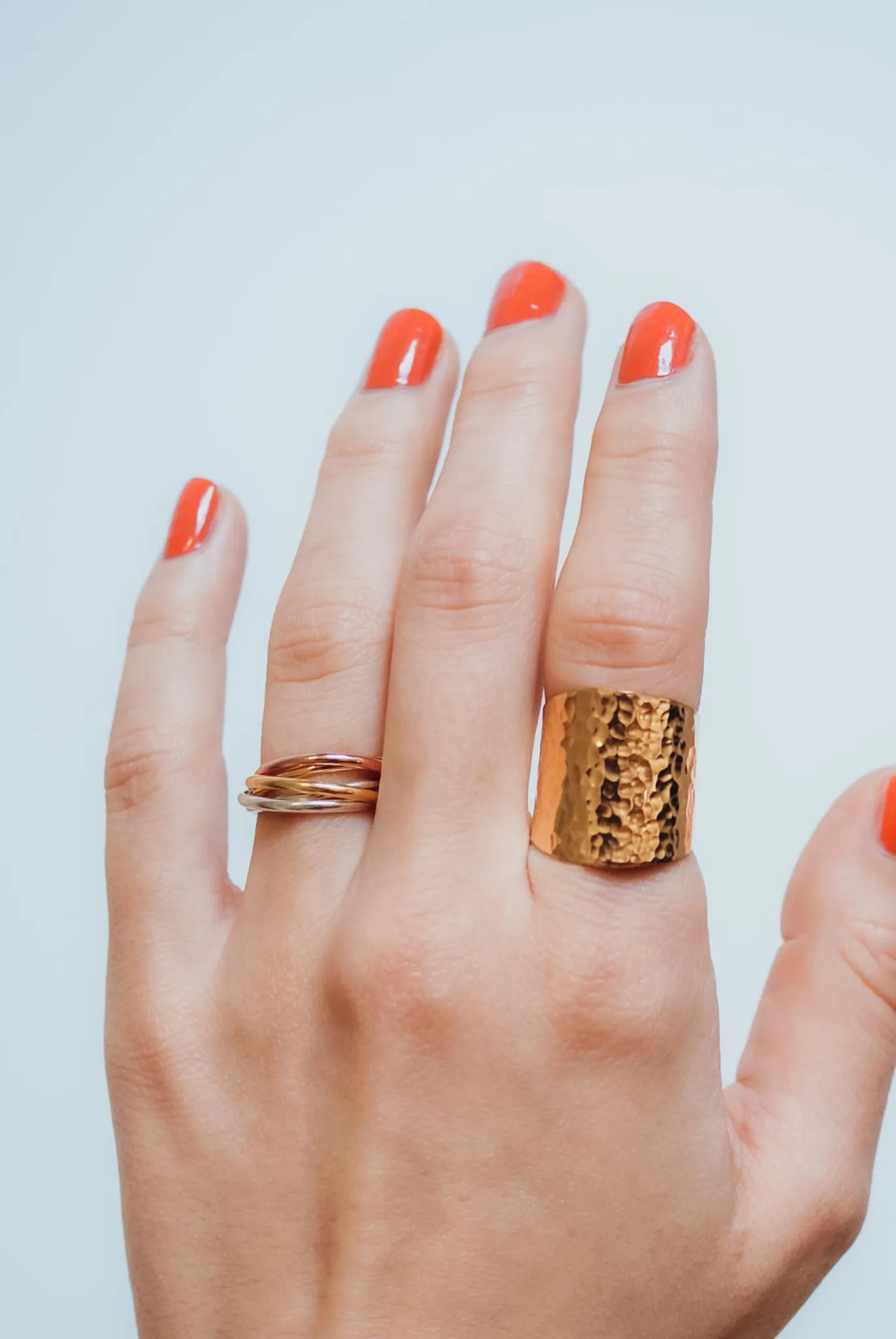 Thin Interlocking Set of 5 Rings, Solid Mixed Metals