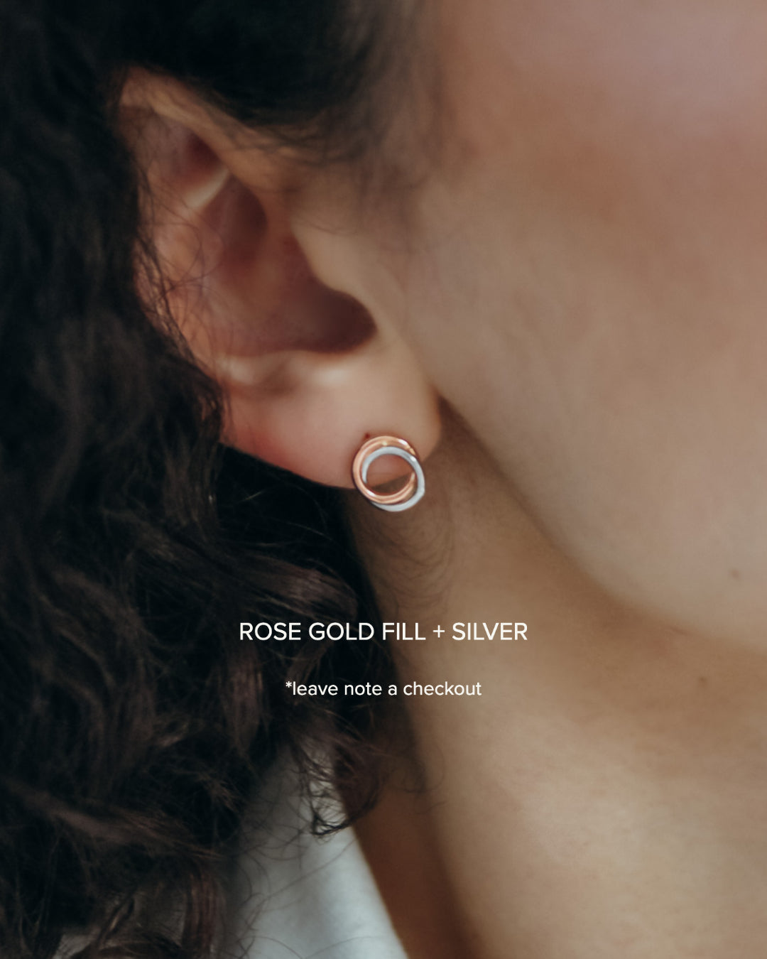 Interlocking Stud Earrings, Gold Fill, Rose Gold Fill or Sterling Silver