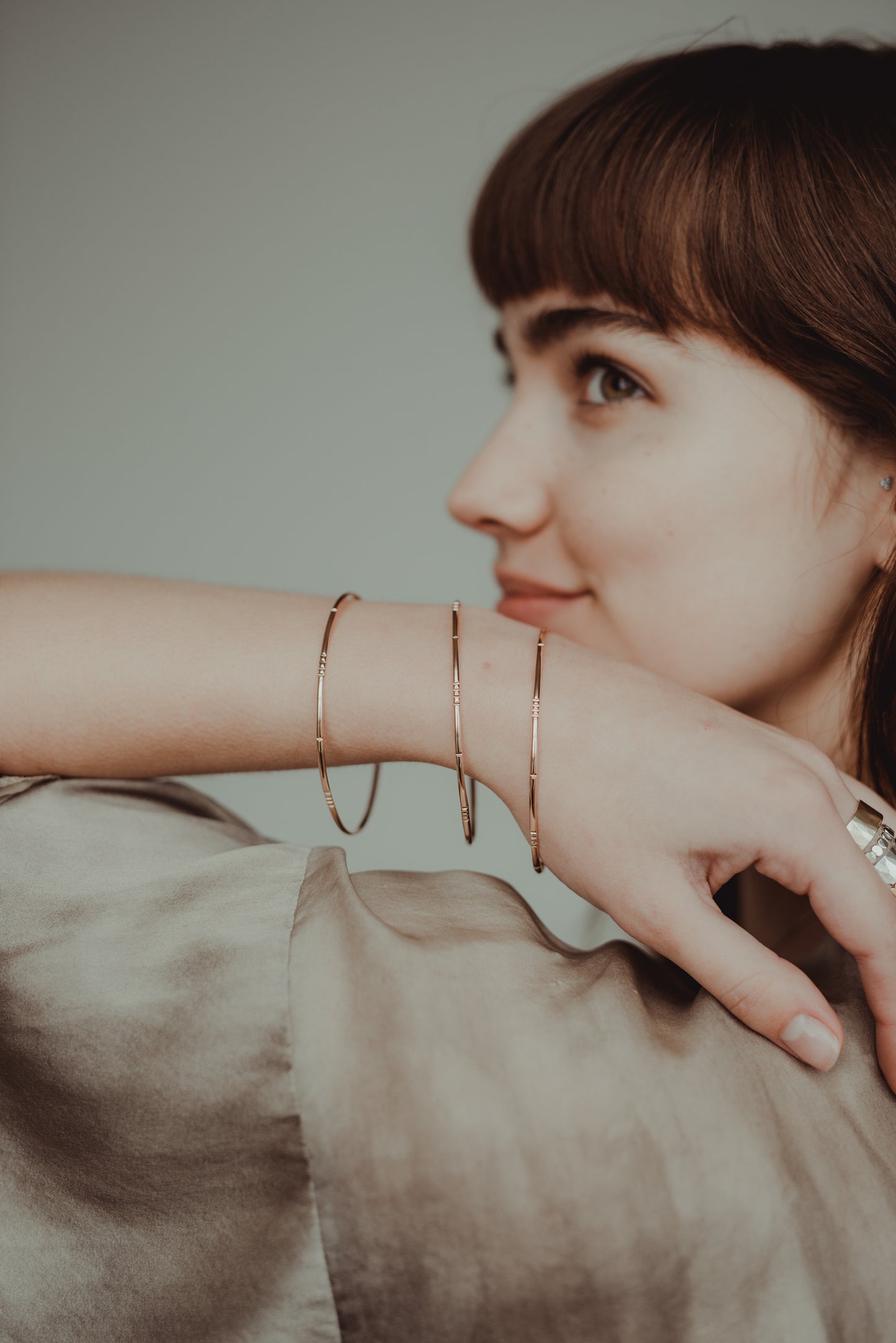 Lined Bangle Bracelet, Gold Fill, Rose Gold Fill, or Sterling Silver
