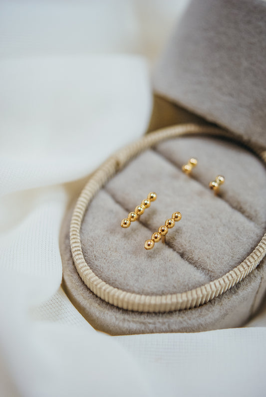 Mini Bead Bar Stud Earrings in Solid Gold