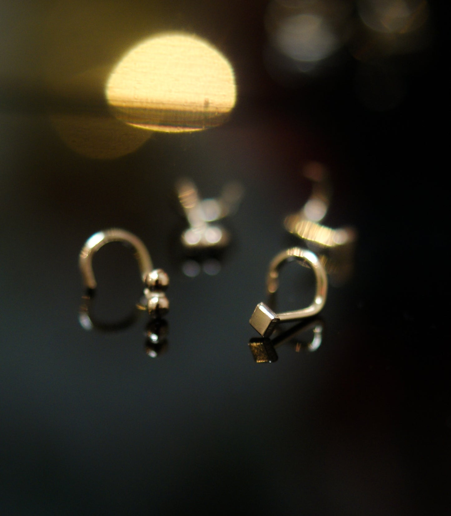 Square Mirror Nose Stud, Solid 14K Gold