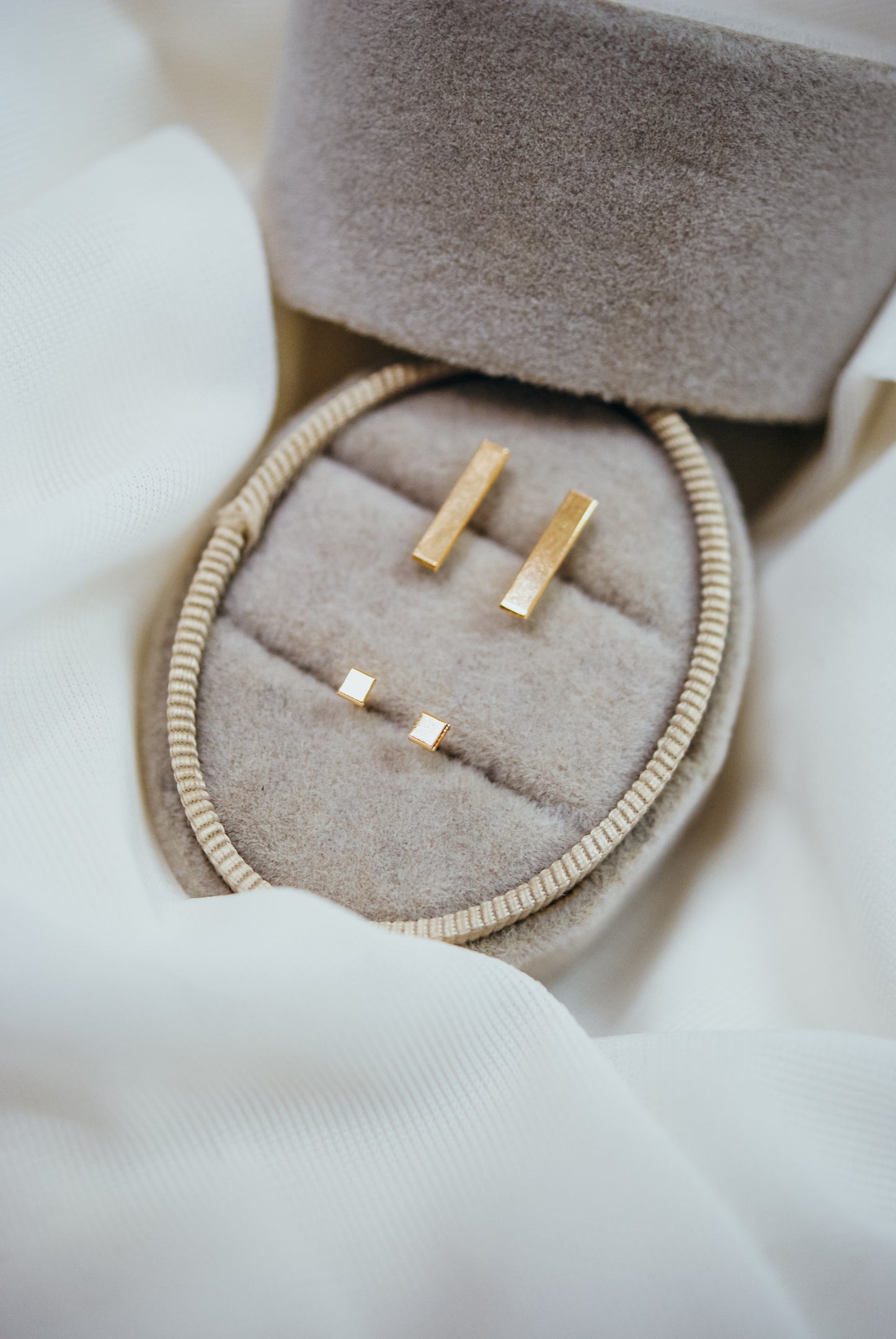 Square Mirror Stud Earrings in Solid Gold