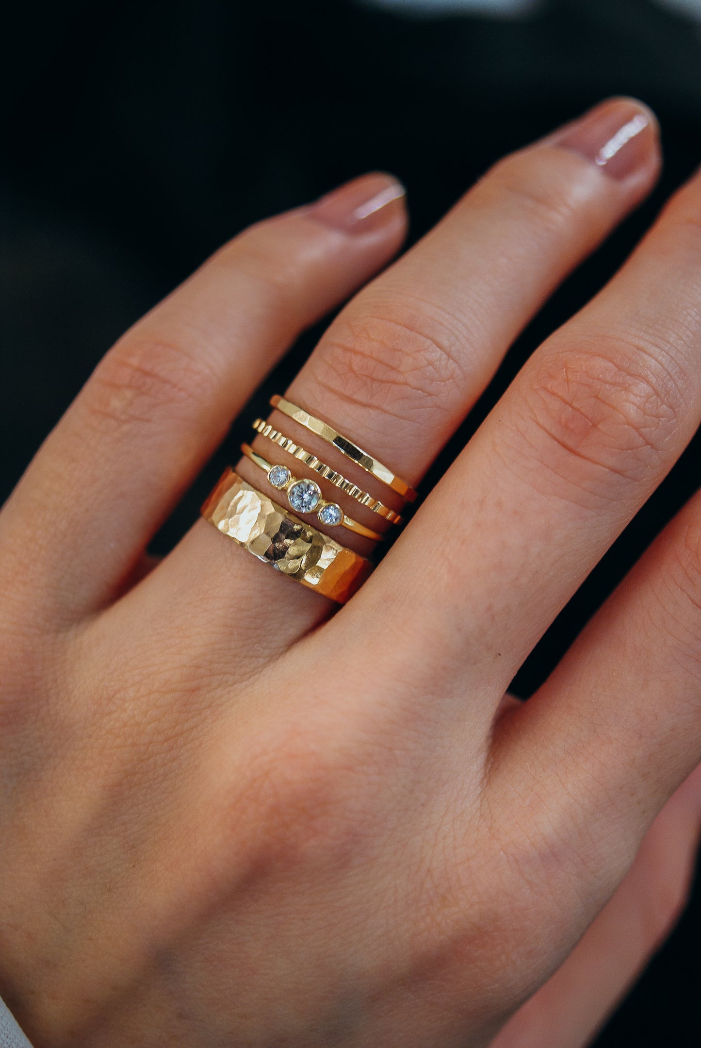 Half Lined Ring, Solid 14K Gold