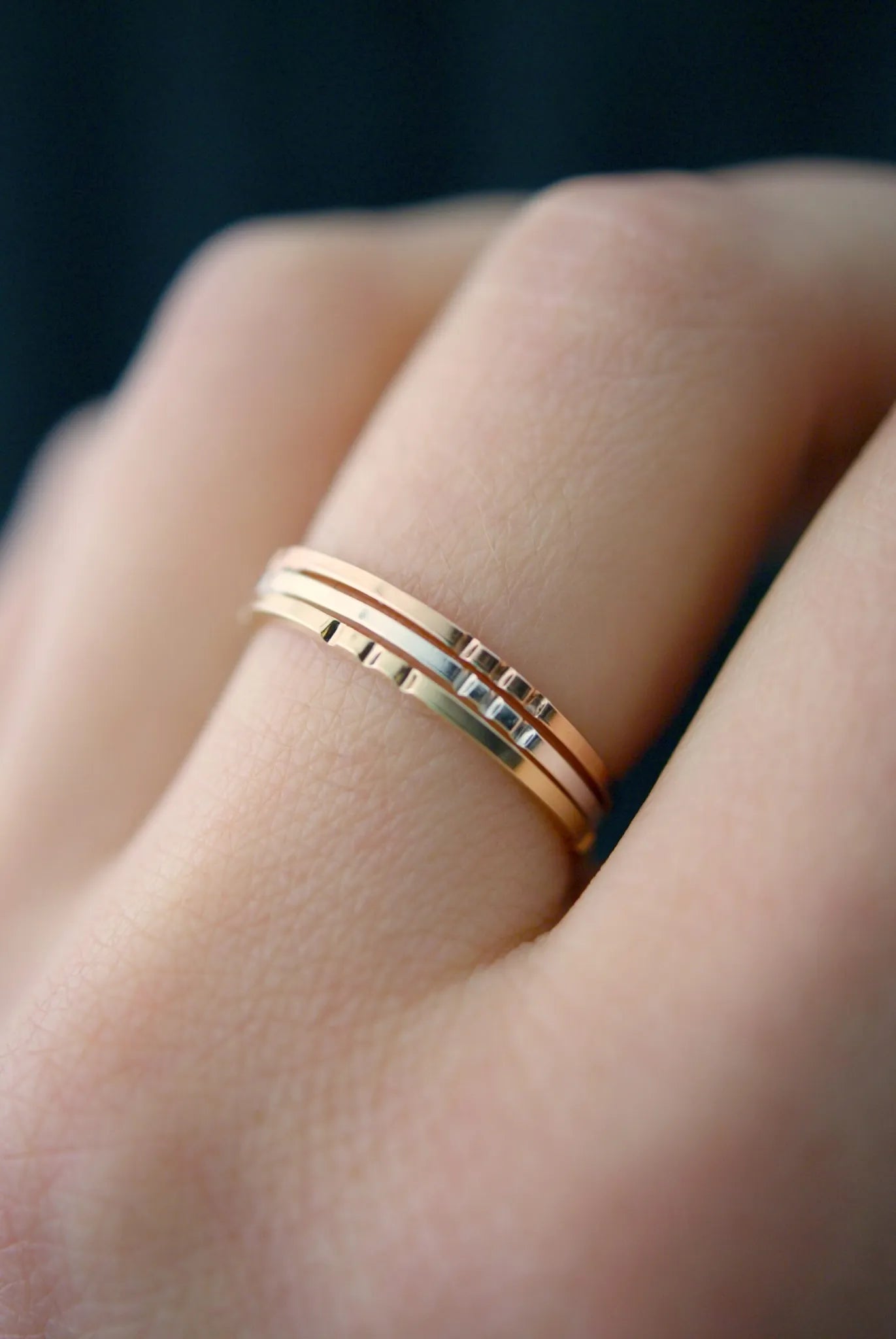 Square Lined Ring, 14K Rose Gold Fill