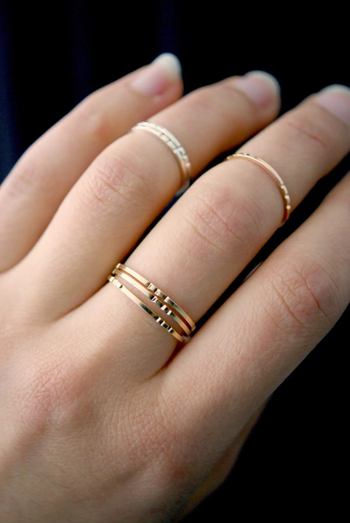 Square Lined Ring, 14K Rose Gold Fill