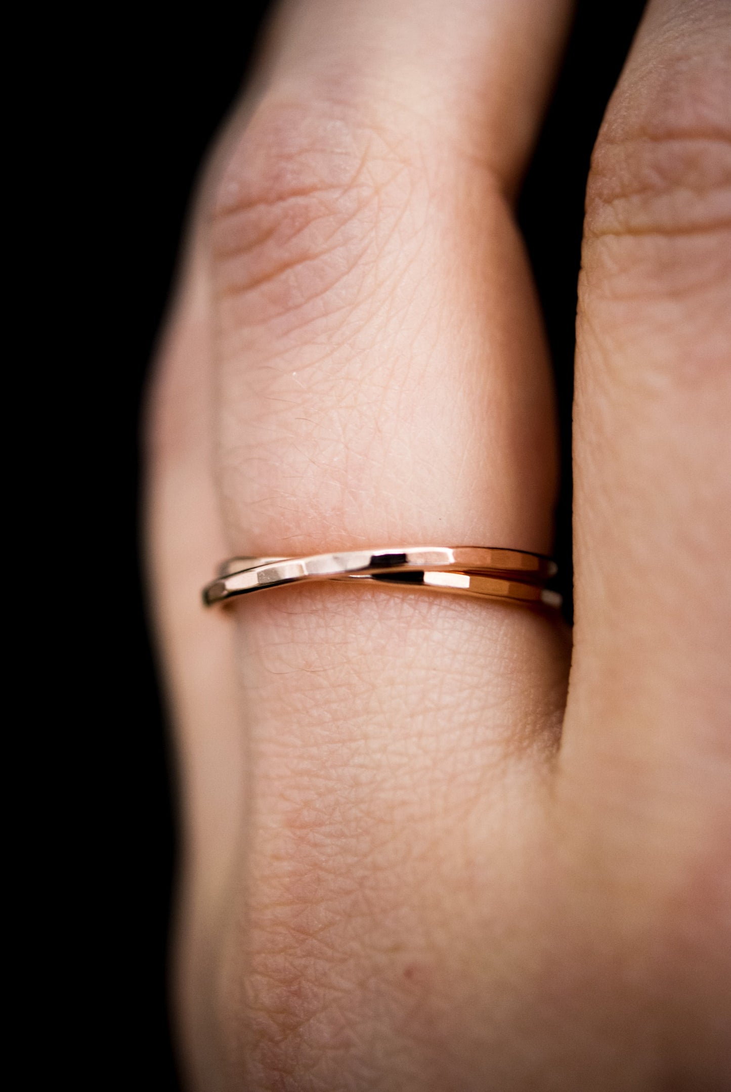 Thin Interlocking Set of 2 Rings, Solid 14K Rose Gold