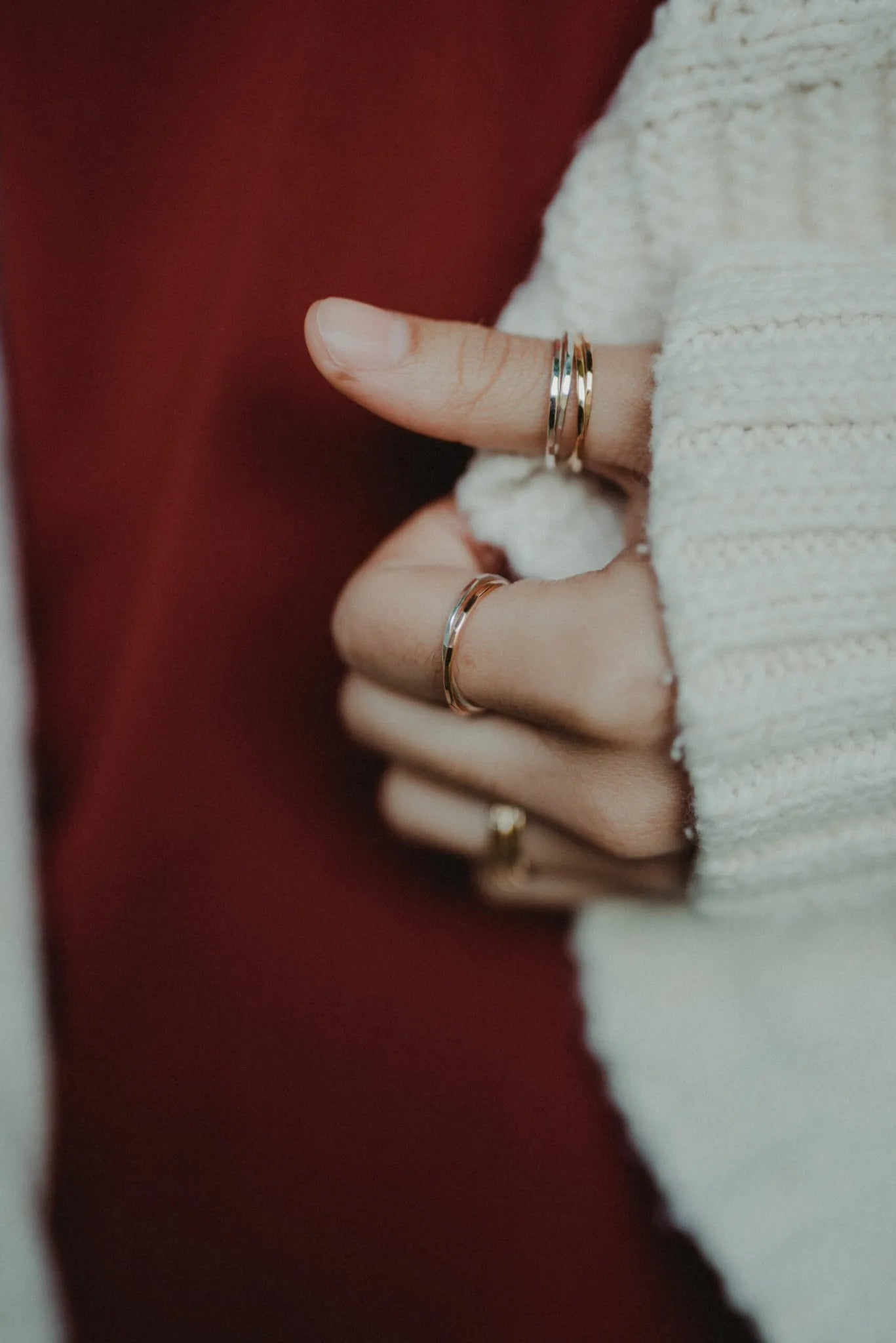 Thin Interlocking Set of 2 Rings, Solid 14K Gold