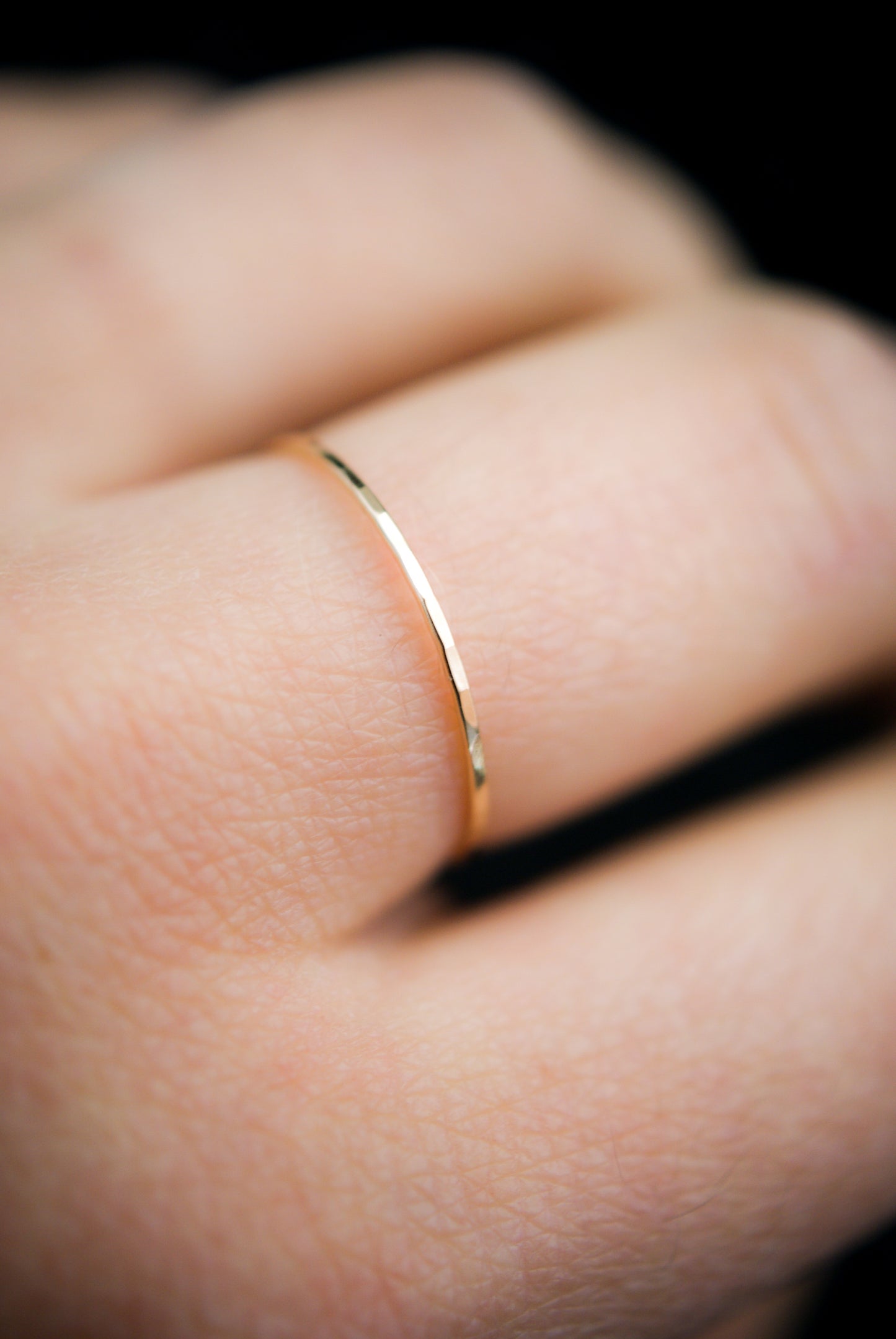 Hammered Ultra Thin Ring, Solid 14K Gold