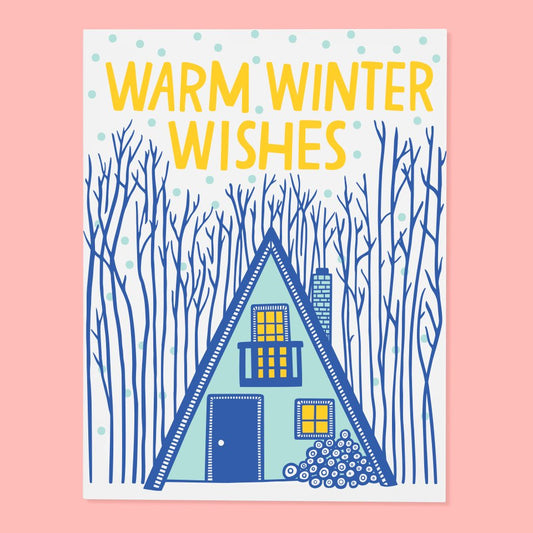 Blue Warm Winter Wishes Greeting Card