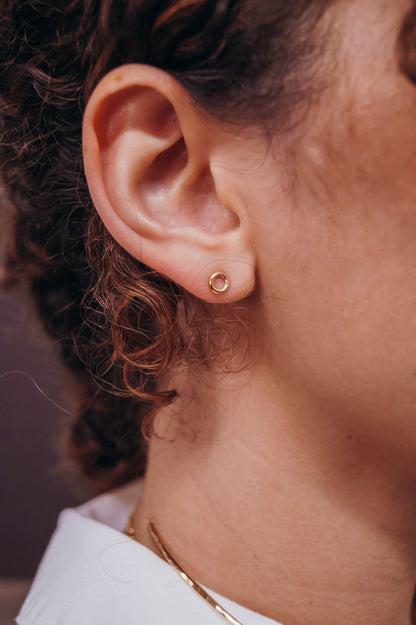 Mini Open Circle Stud Earrings in Solid Gold or Rose Gold