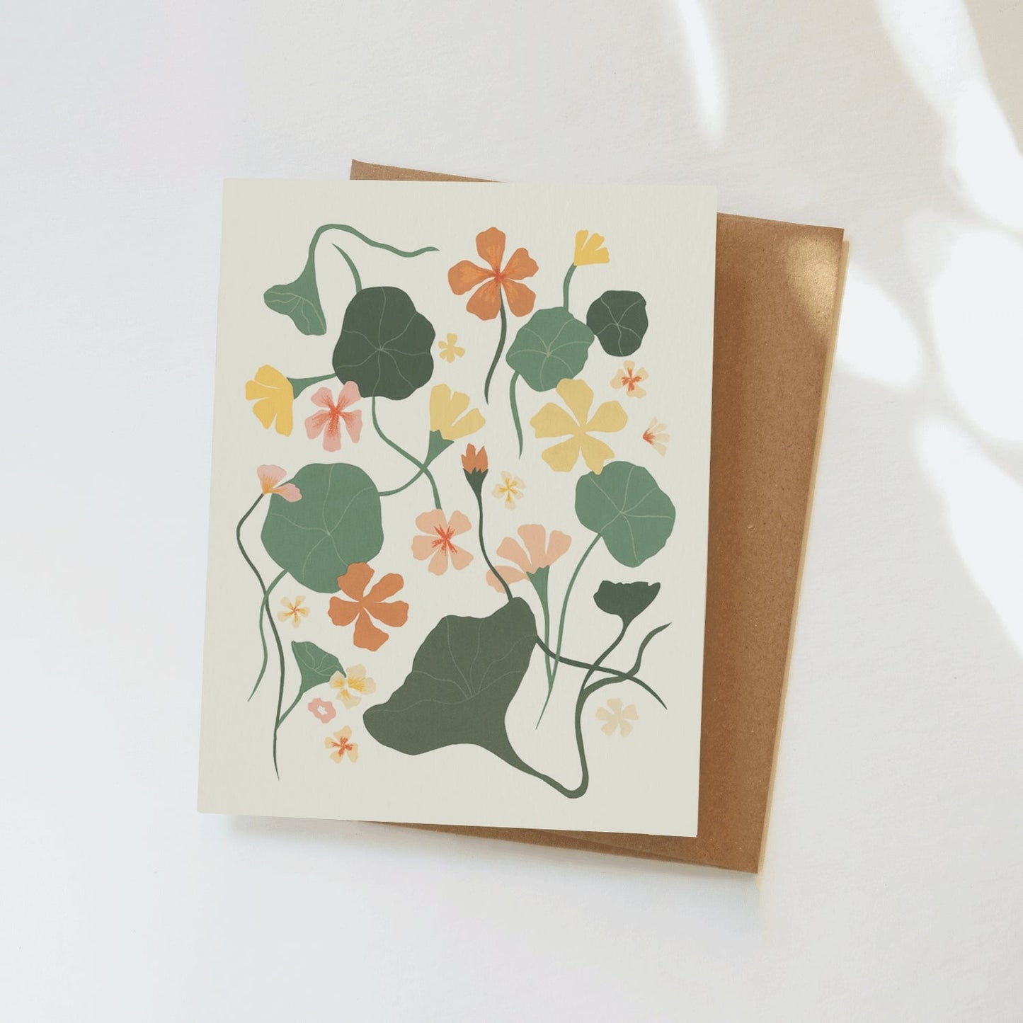 Green Pink Orange Nasturtiums Greeting Card