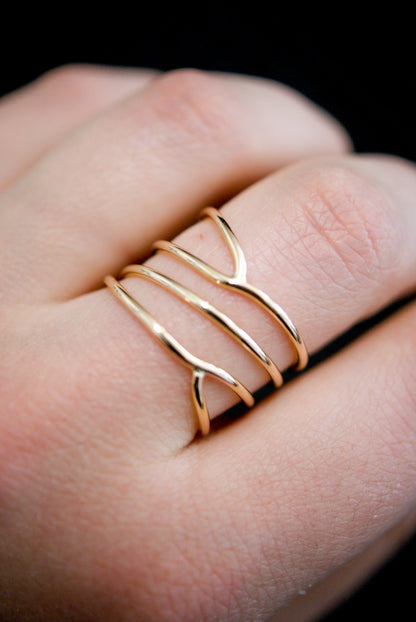 Large Curved Wraparound Ring, Solid 14K Gold