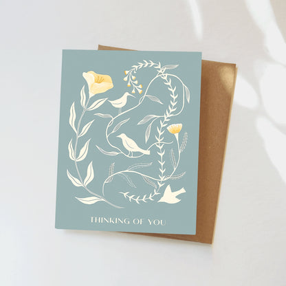 Thinking Of You Birds & Flowers Greeting Card