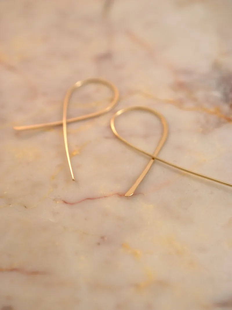 Mini Ribbon Open Hoop Earrings in Solid 14K Gold or Rose Gold