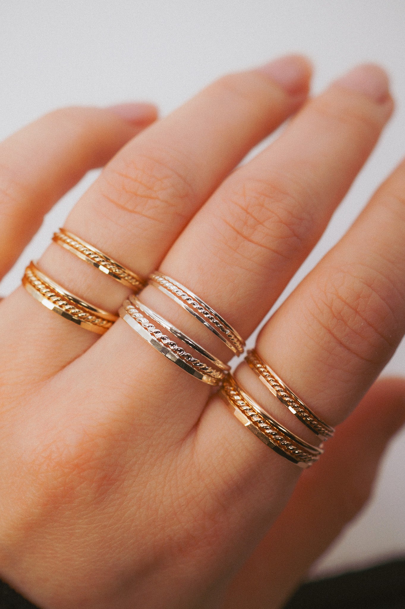 Twist Set of 3 Stacking Rings, 14K Gold Fill