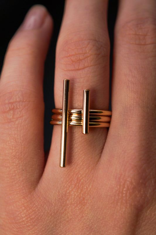 Double Bar Set of 3 Stacking Rings, Gold Fill, Rose Gold Fill or Sterling Silver