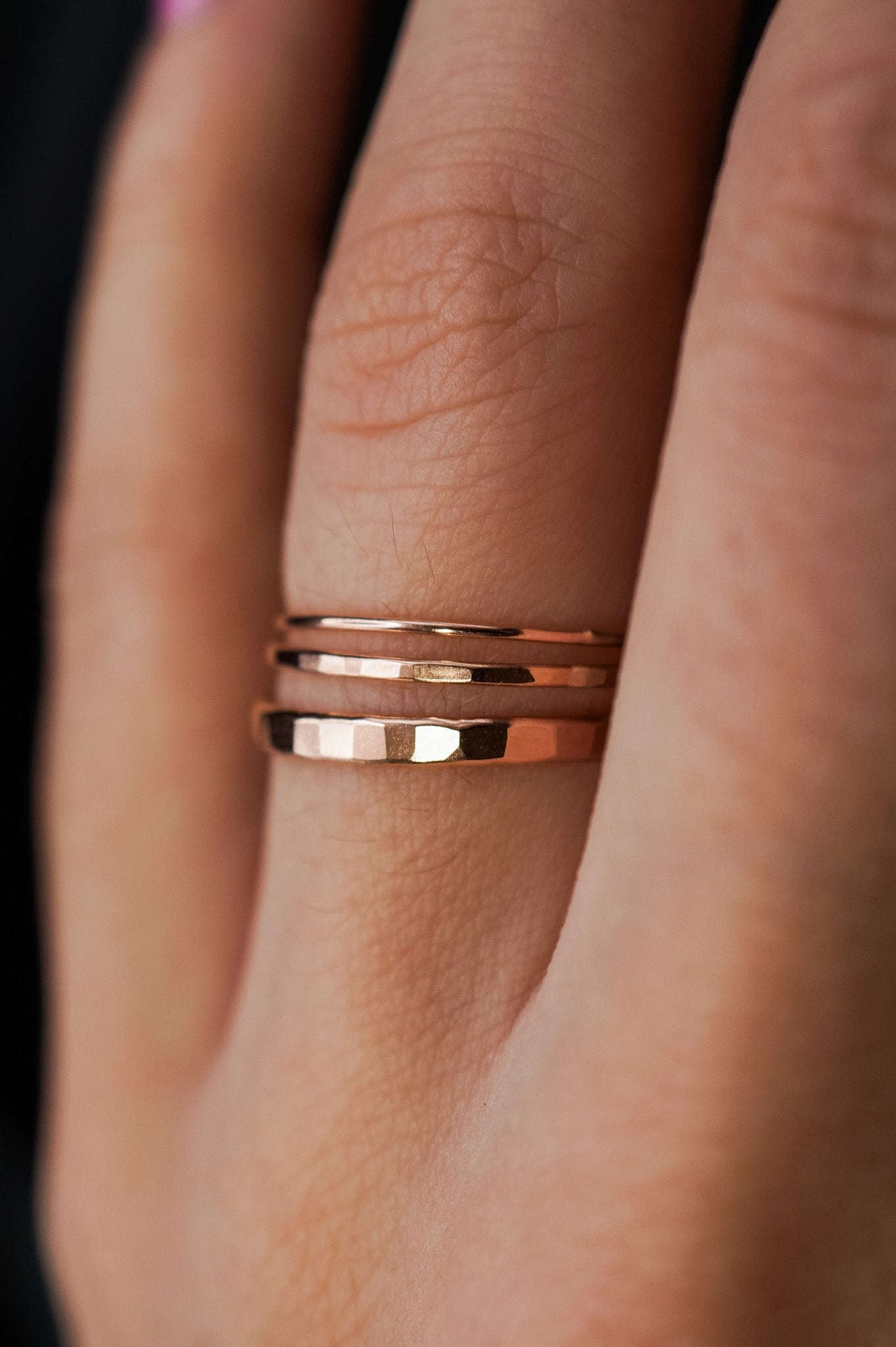 Basic Stacking Set Of 3 Rings, Solid 14K Gold or Rose Gold