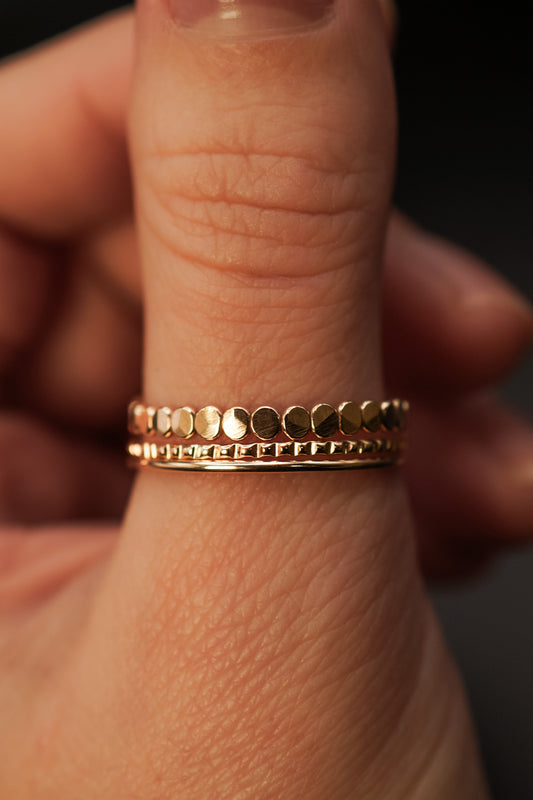 Bead Mixed Texture Set of 3 Stacking Rings, Gold Fill, Rose Gold Fill or Sterling Silver