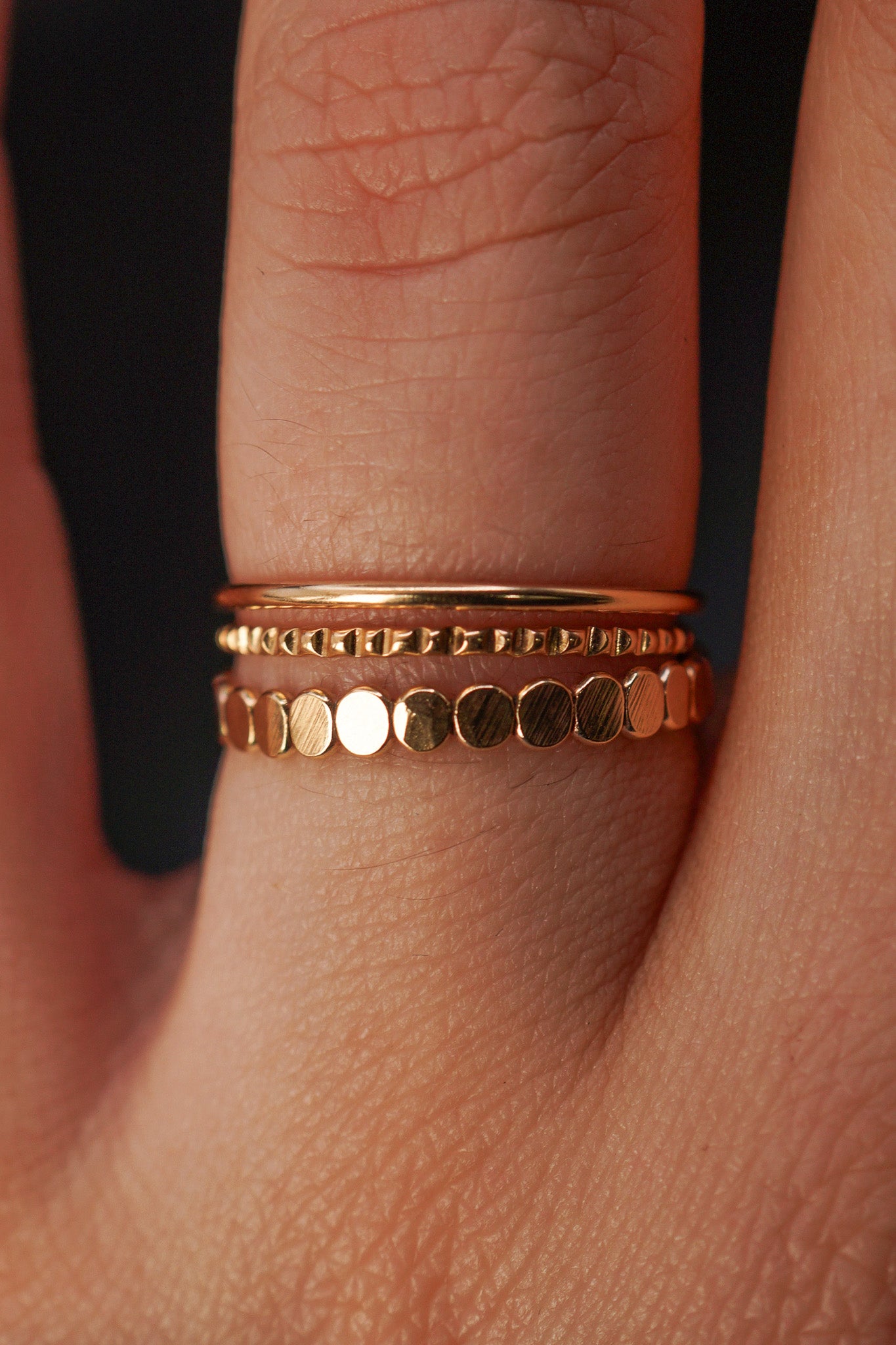 Bead Mixed Texture Set of 3 Stacking Rings, Gold Fill, Rose Gold Fill or Sterling Silver