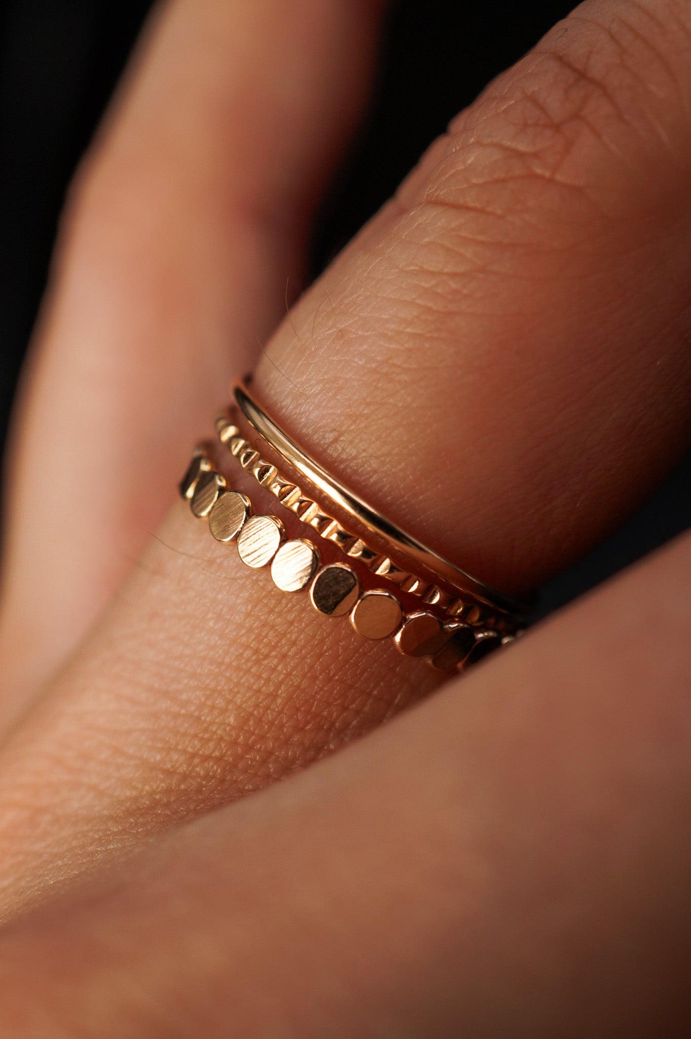 Bead Mixed Texture Set of 3 Stacking Rings, Gold Fill, Rose Gold Fill or Sterling Silver