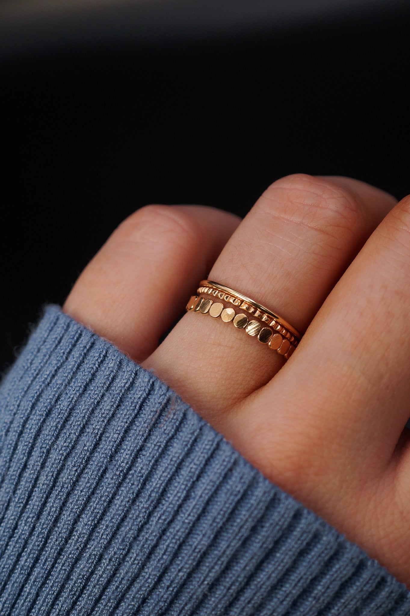 Bead Mixed Texture Set of 3 Stacking Rings, Gold Fill, Rose Gold Fill or Sterling Silver