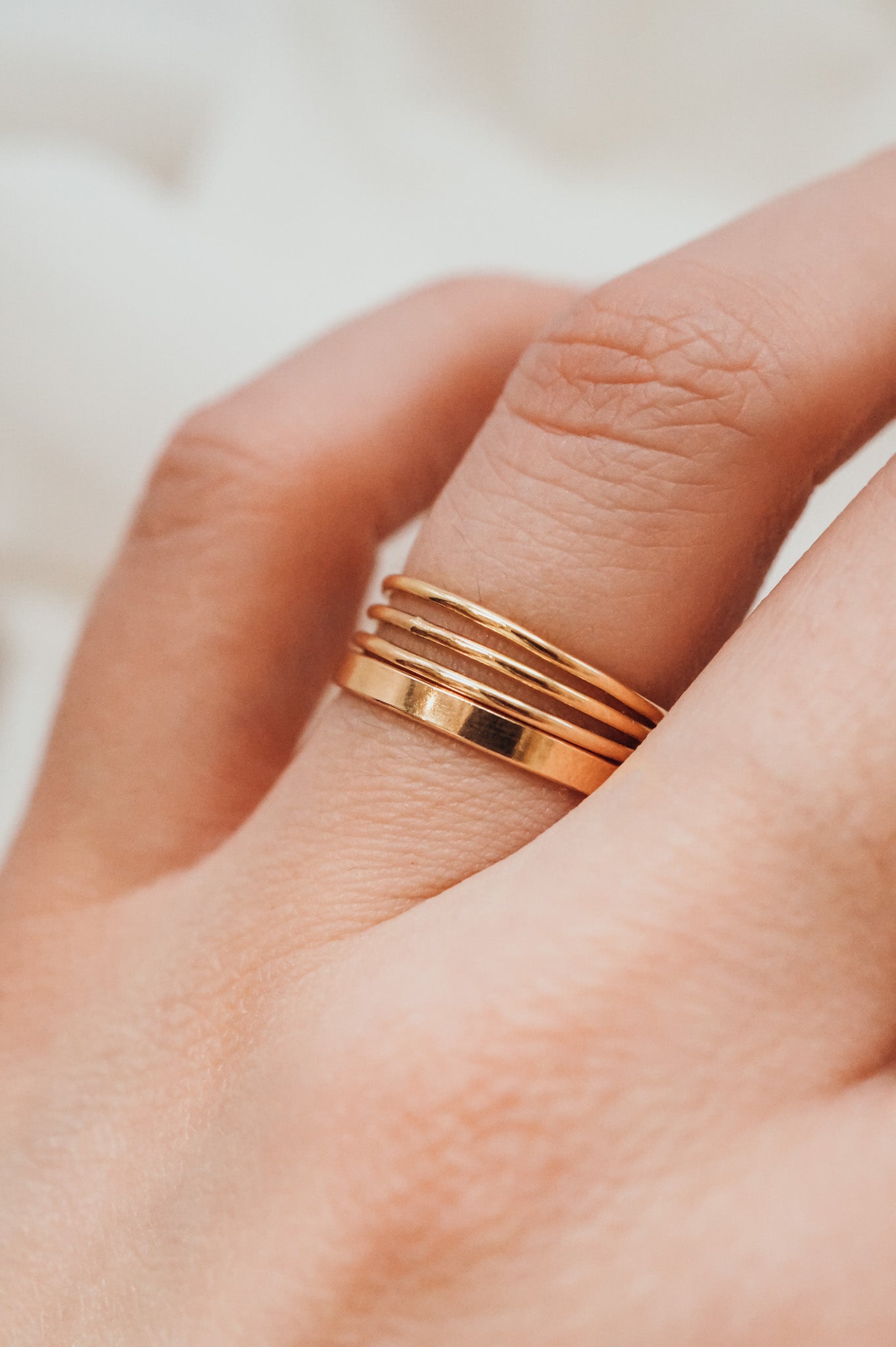 Connected Set of 3 Rings, Solid 14K Gold