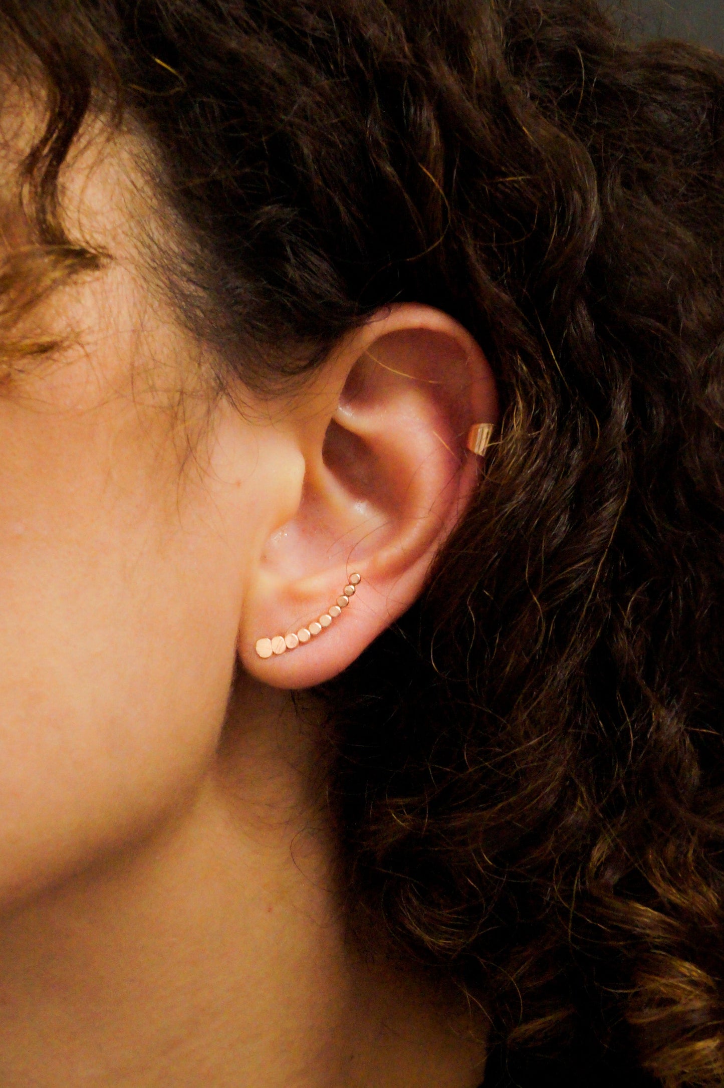 Beaded Ear Climber Earring, Solid 14K Gold