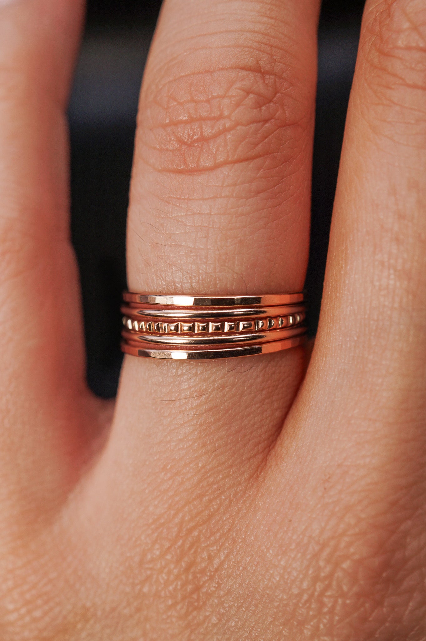 The Classic Lined Set of 5 Stacking Rings, Gold Fill, Rose Gold Fill or Sterling Silver