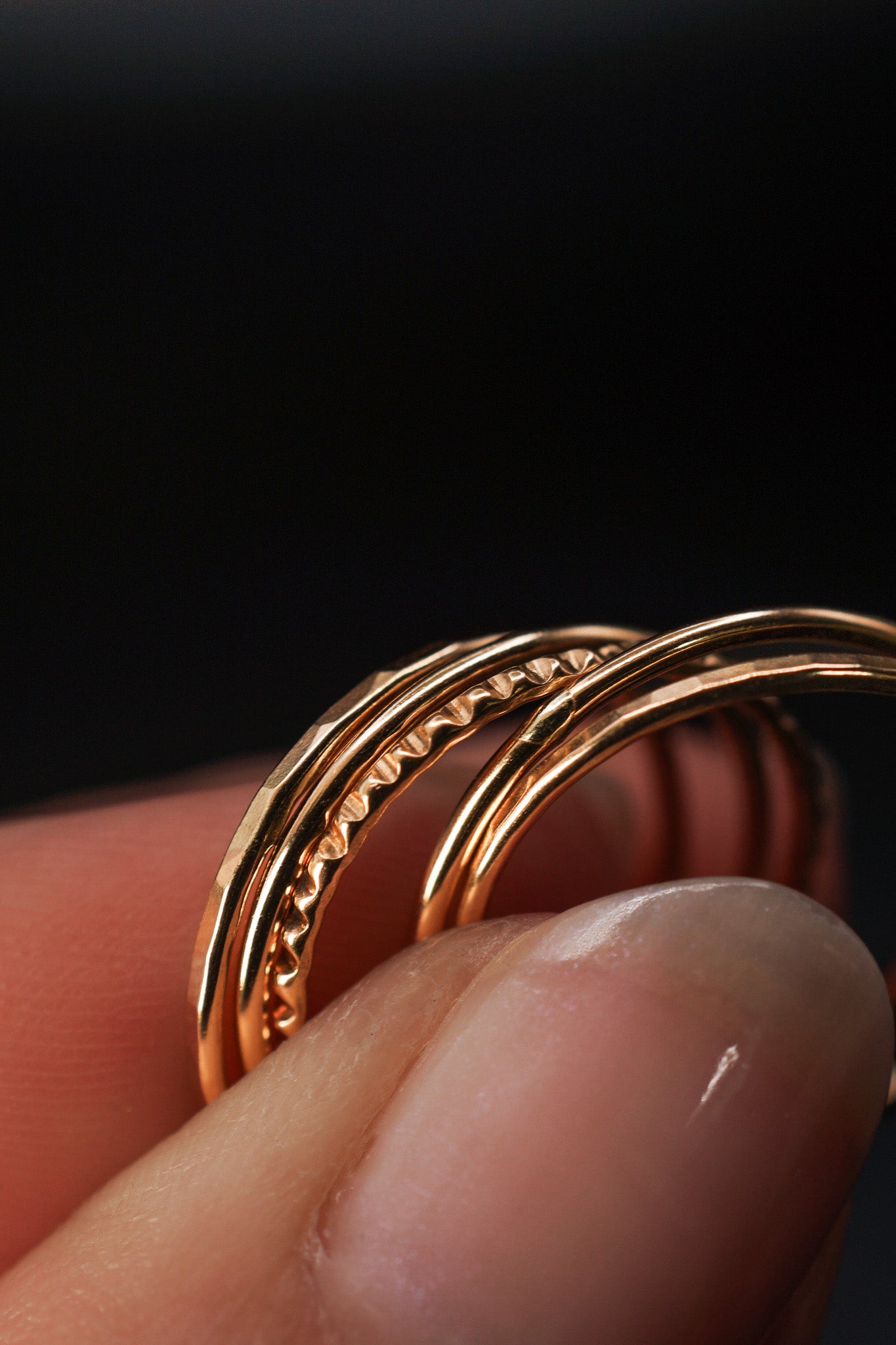 The Classic Lined Set of 5 Stacking Rings, Gold Fill, Rose Gold Fill or Sterling Silver