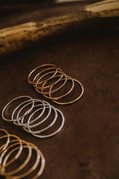 The Classic Twist Set of 5 Stacking Rings, Gold Fill, Rose Gold Fill or Sterling Silver