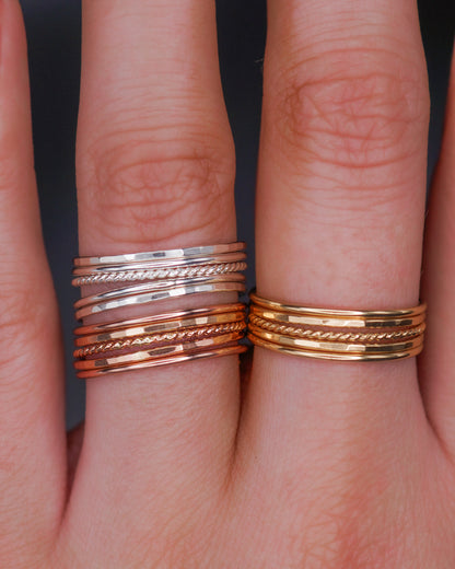 The Classic Twist Set of 5 Stacking Rings, Gold Fill, Rose Gold Fill or Sterling Silver