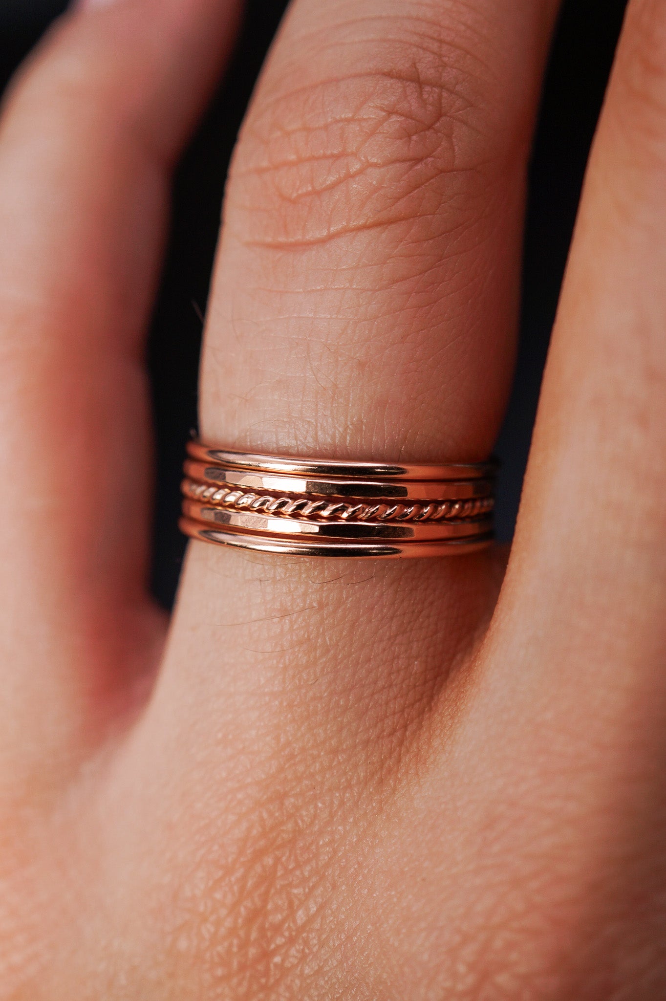 The Classic Twist Set of 5 Stacking Rings, Gold Fill, Rose Gold Fill or Sterling Silver