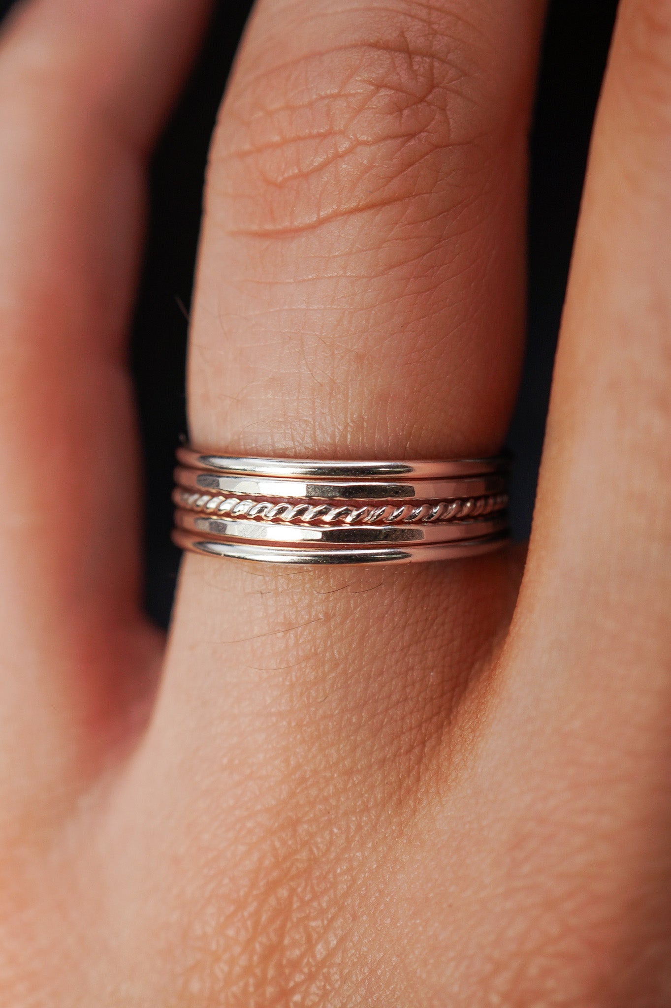 The Classic Twist Set of 5 Stacking Rings, Gold Fill, Rose Gold Fill or Sterling Silver