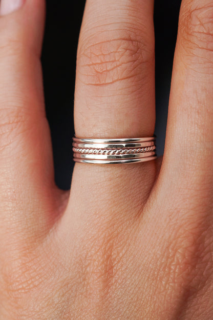 The Classic Twist Set of 5 Stacking Rings, Gold Fill, Rose Gold Fill or Sterling Silver