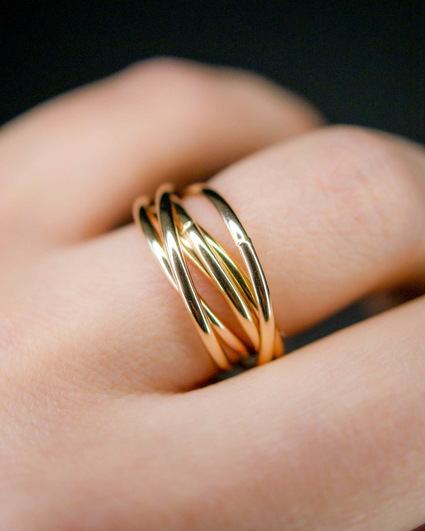 Thin Interlocking Set of 6 Rings, Solid 14K Gold