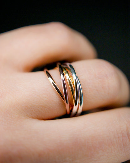 Thin Interlocking Set of 6 Rings, Solid Mixed Metals