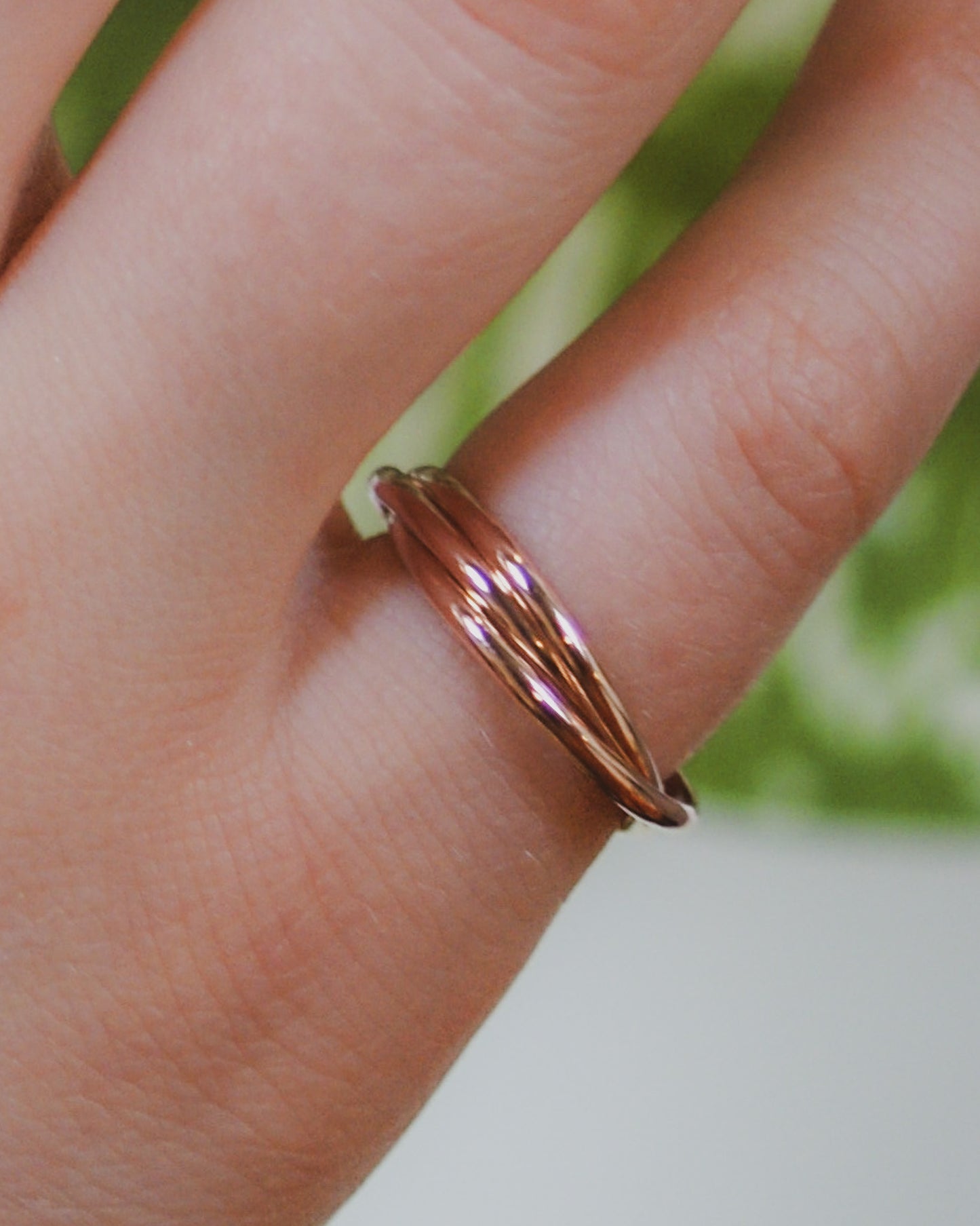 Thin Interlocking Set of 3 Rings, Solid 14K Rose Gold