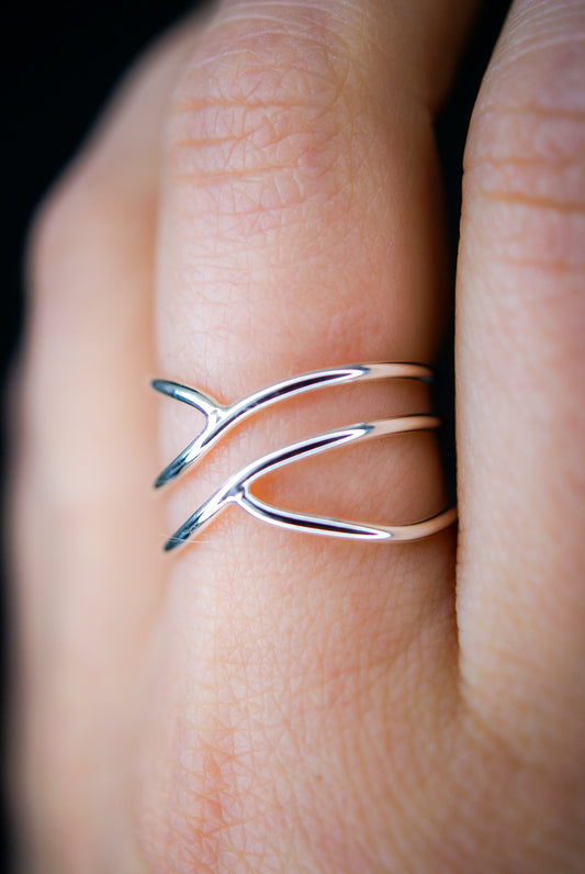 Small Curved Wraparound Ring, Sterling Silver