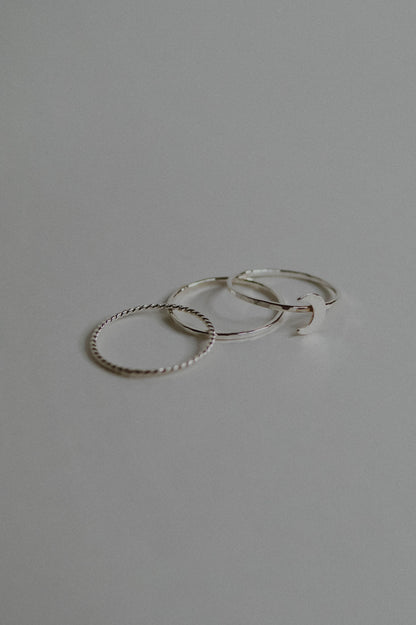 Moon Set of 3 Stacking Rings, Sterling Silver