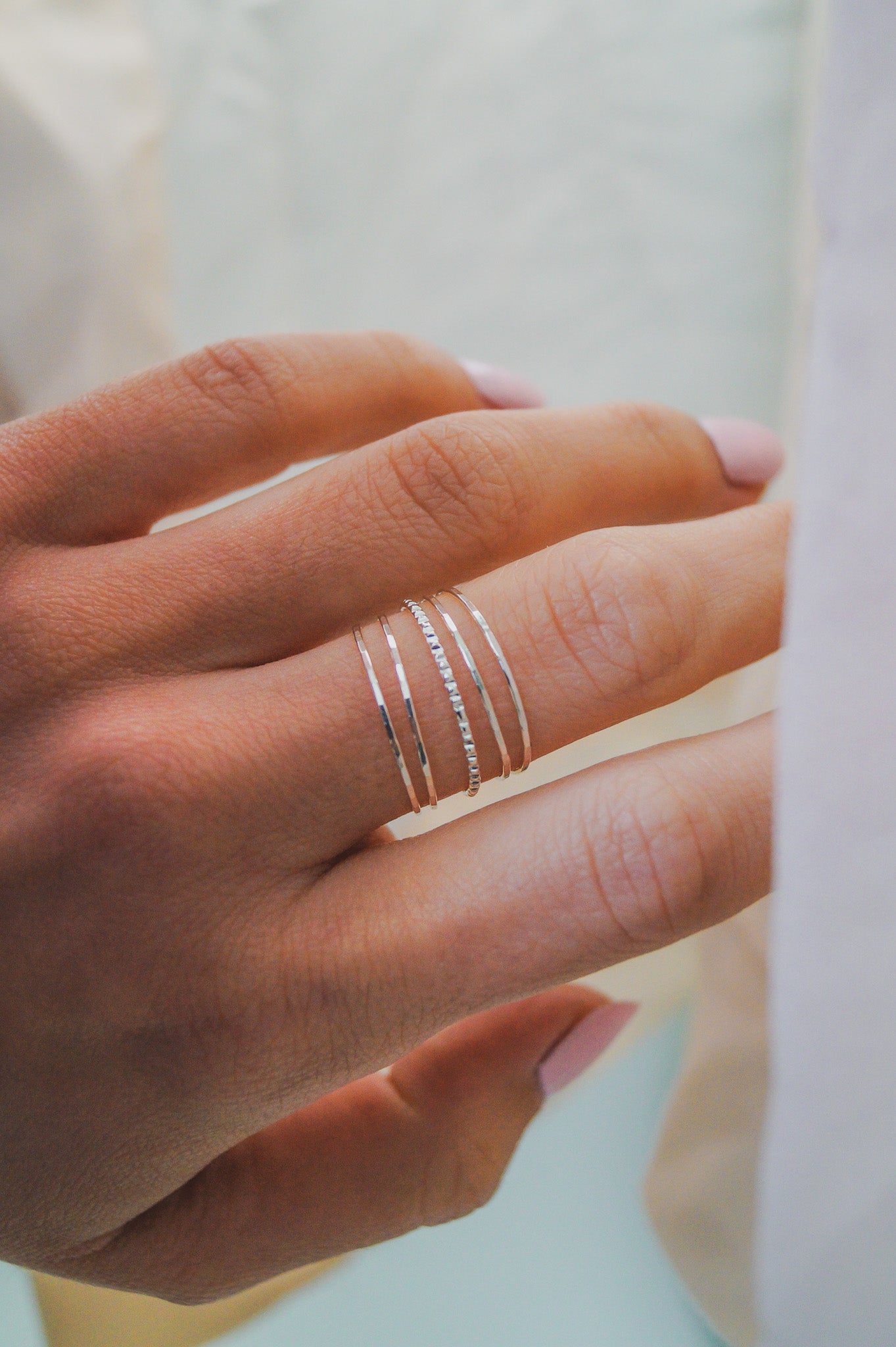 The Minimal Lined Set of 5 Stacking Rings, Gold Fill, Rose Gold Fill or Sterling Silver