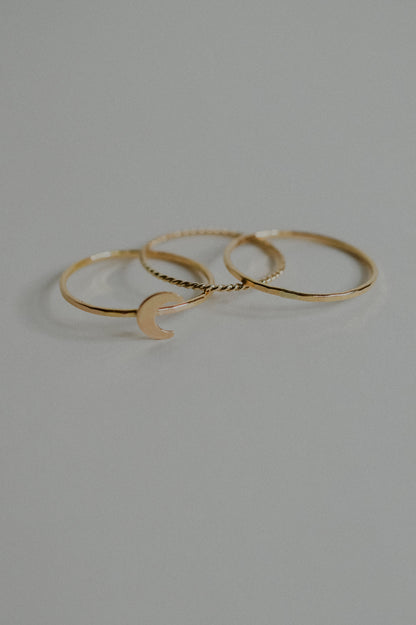 Moon Set of 3 Stacking Rings, 14K Gold Fill
