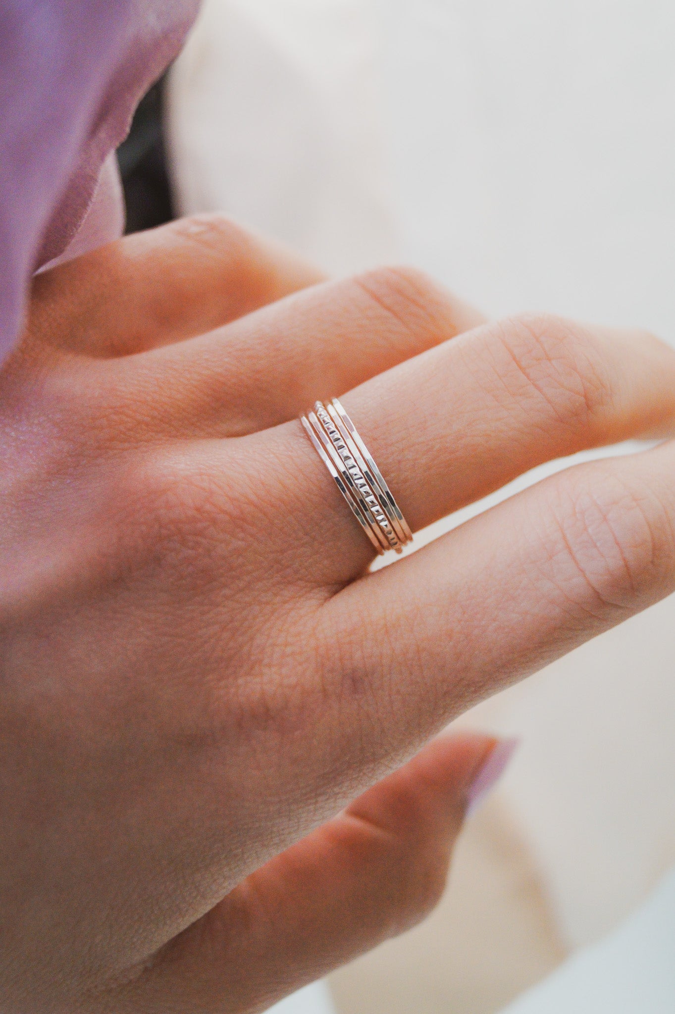 The Minimal Lined Set of 5 Stacking Rings, Gold Fill, Rose Gold Fill or Sterling Silver