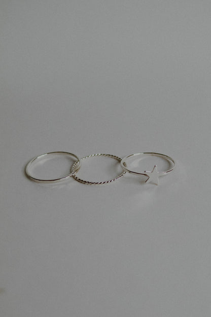 Star Set of 3 Stacking Rings, Sterling Silver