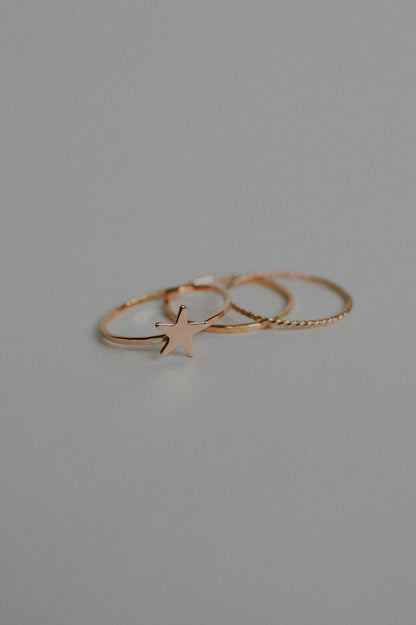 Star Set of 3 Stacking Rings, 14K Rose Gold Fill