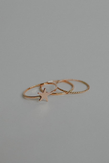 Star Set of 3 Stacking Rings, 14K Rose Gold Fill