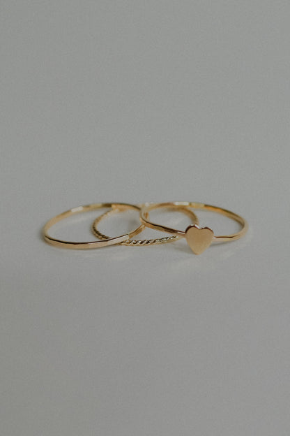 Heart Set of 3 Stacking Rings, 14K Gold Fill