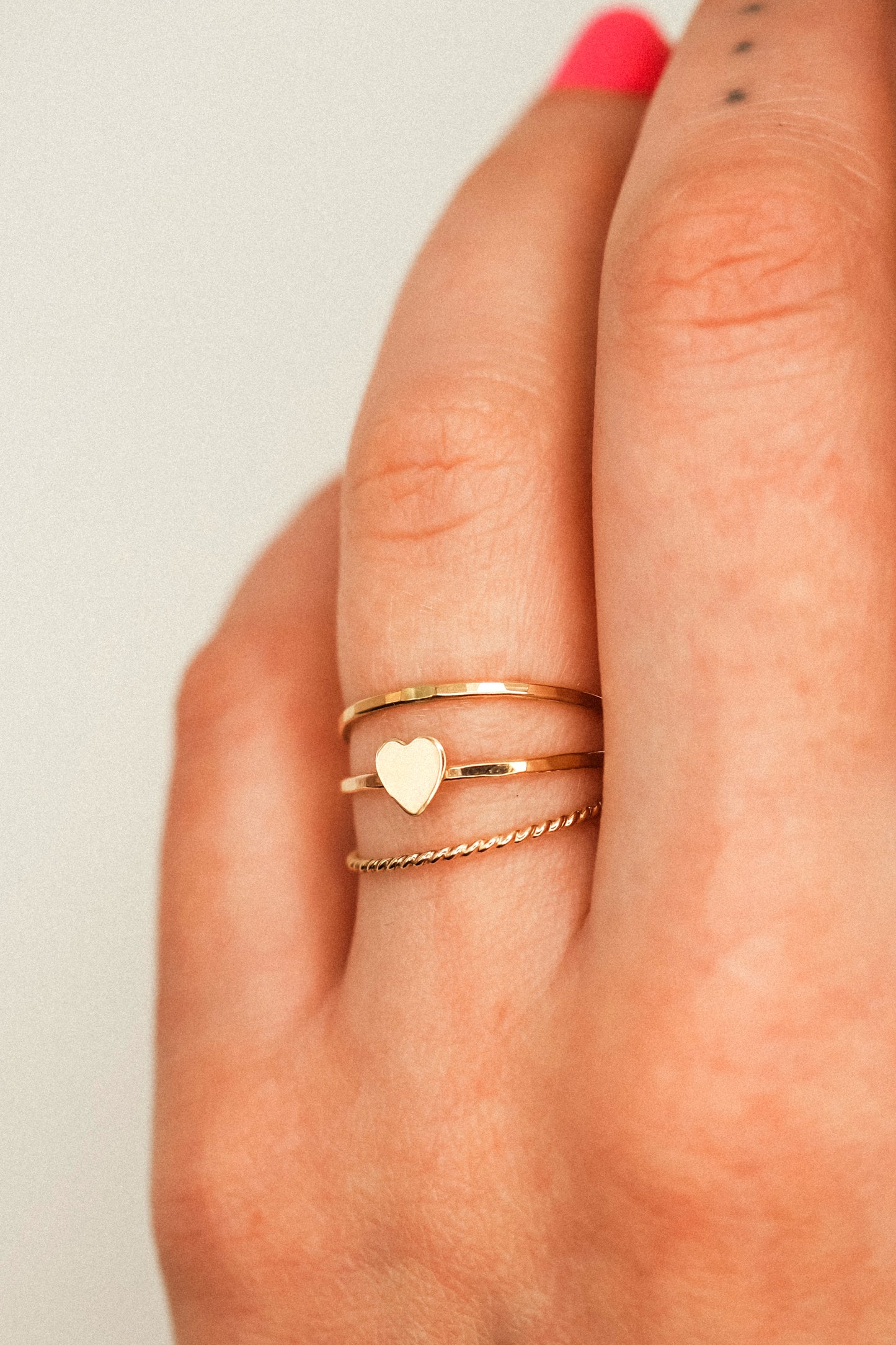 Heart Set of 3 Stacking Rings, 14K Gold Fill